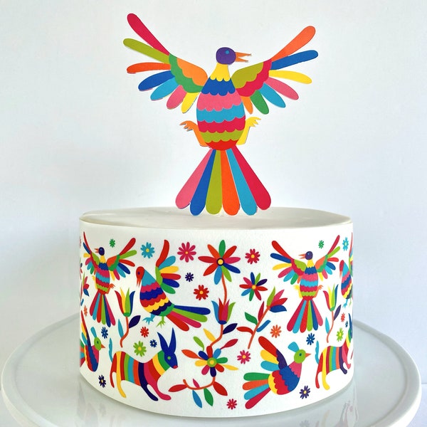 Mexican Otomi Edible Cake Wrap or Otomi Bird Cake Topper