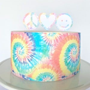 Pastel Tie Dye Edible Cake Wrap or Pastel Peace Love Cake Topper