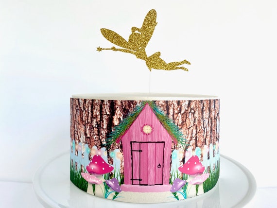 Fairy Tree House Edible Cake Wrap or Gold Fairy Cake Topper 