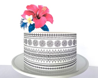 Polynesian Edible Cake Wrap or Tropical Flowers Cake Topper