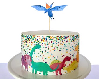 Dinosaur Birthday Cake Decorations: Edible Cake Wrap & Pteranodon Topper