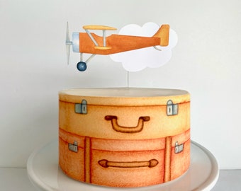 Envoltorio comestible para pastel con forma de maleta de viaje o adorno para pastel de avión