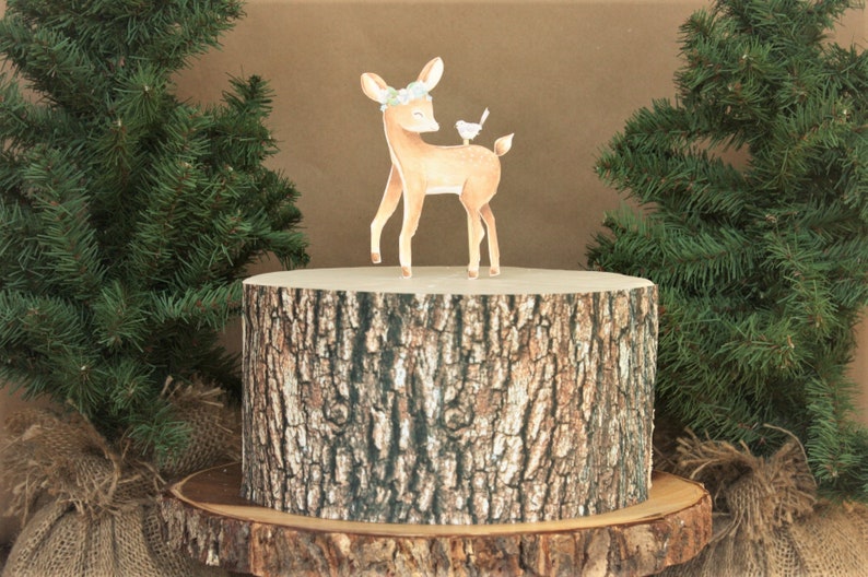 Tree Bark Edible Cake Wrap or Cute Woodland Deer Cardstock Etsy
