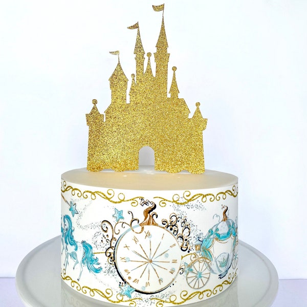 Cinderella's Horse and Carriage Cake Wrap or Gold Princess Castle Cake Topper