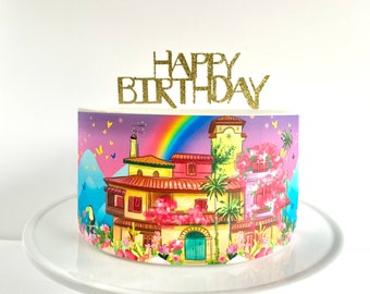 Envoltorio comestible para pastel de Magical House o adorno dorado para pastel de cumpleaños