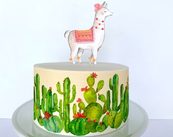 Envoltura comestible para pastel de cactus o adorno para pastel de llama