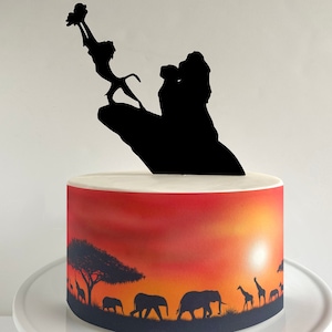 Safari Animals of African Savannah Edible Cake Wrap or Lion Silhouette Cake Topper
