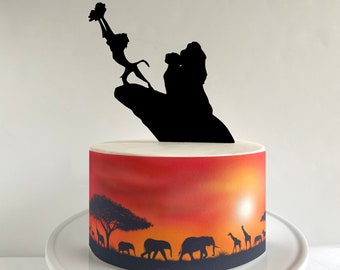 Decoración comestible para tartas con animales de la sabana africana o silueta de león.