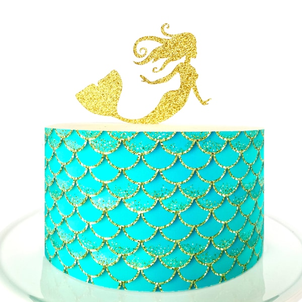 Mermaid Scales Edible Cake Wrap or Gold Mermaid Cake Topper