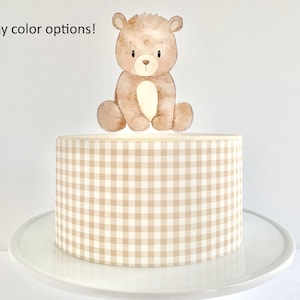 Gingham Plaid Edible Cake Wrap or Teddy Bear Cake Topper
