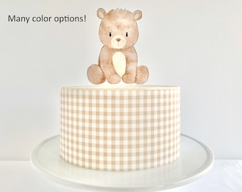 Gingham Plaid Edible Cake Wrap or Teddy Bear Cake Topper