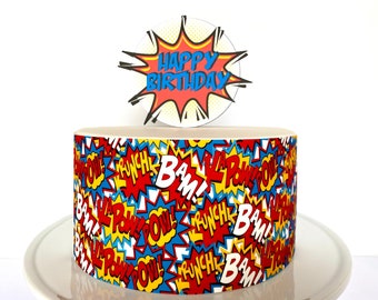 Comic Book Superheroes Edible Cake Wrap or Superhero Birthday Cake Topper