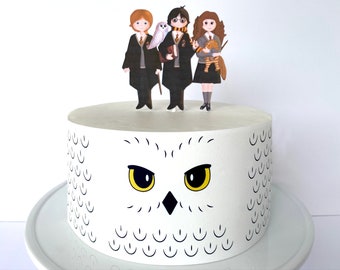 Envoltorio comestible para pastel de búho blanco o adorno para pastel de amigos magos