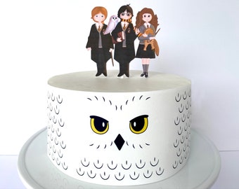 White Owl Edible Cake Wrap or Wizard Friends Cake Topper