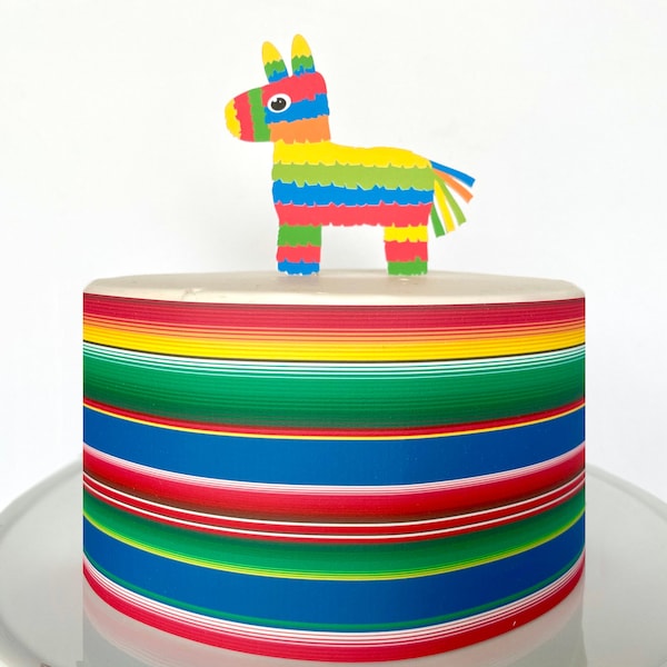 Mexican Serape Stripe Edible Cake Wrap or Donkey Piñata Cake Topper