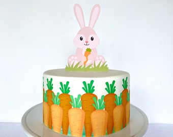 Carrot Garden Edible Cake Wrap or Bunny Rabbit Cake Topper