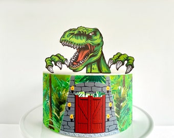 Dinosaur Park Edible Cake Wrap or T-Rex Cake Topper