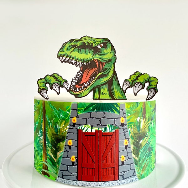 Dinosaur Park Edible Cake Wrap or T-Rex Cake Topper