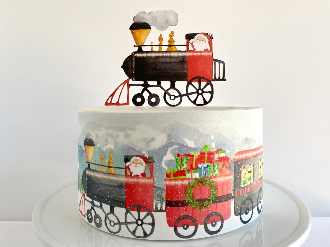 Christmas Train Edible Cake Wrap or Santa Train Cake Topper - Etsy