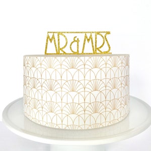 Gold Art Deco Arches Edible Cake Wrap or Mr and Mrs Cake Topper