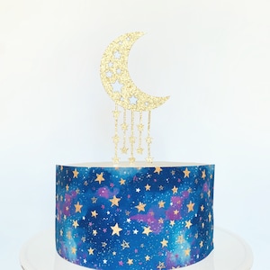 Galaxy Cake Wrap or Gold Moon and Stars Cake Topper