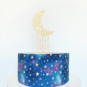 Galaxy of Stars Edible Cake Wrap or Moon and Stars Cake Topper image 1