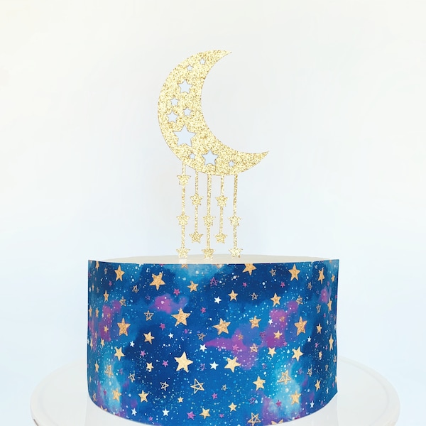 Galaxy Cake Wrap or Gold Moon and Stars Cake Topper