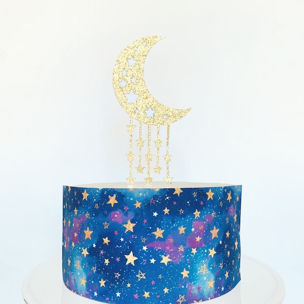 Galaxy of Stars Edible Cake Wrap or Moon and Stars Cake Topper