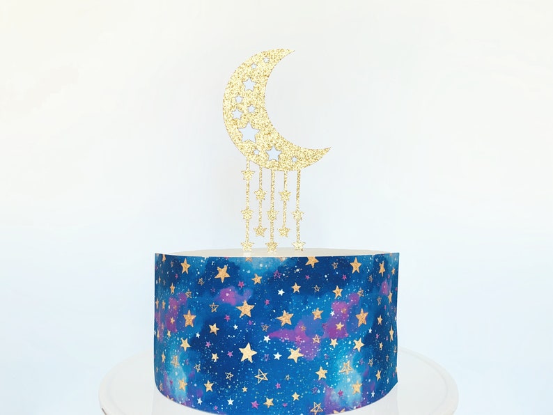 Galaxy of Stars Edible Cake Wrap or Moon and Stars Cake Topper image 1