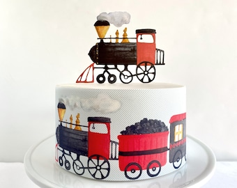 Train Theme Cake Decorations // Vintage Steam Train Edible Cake Wrap or Steam Train Cake Topper
