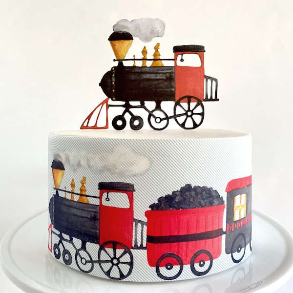 Train Theme Cake Decorations // Vintage Steam Train Edible Cake Wrap or Steam Train Cake Topper