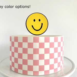 Checkered Edible Cake Wrap or Smiley Face Cake Topper