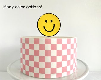 Checkered Edible Cake Wrap or Smiley Face Cake Topper