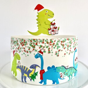 Christmas Dinosaurs Edible Cake Wrap or Dinosaur Cake Topper