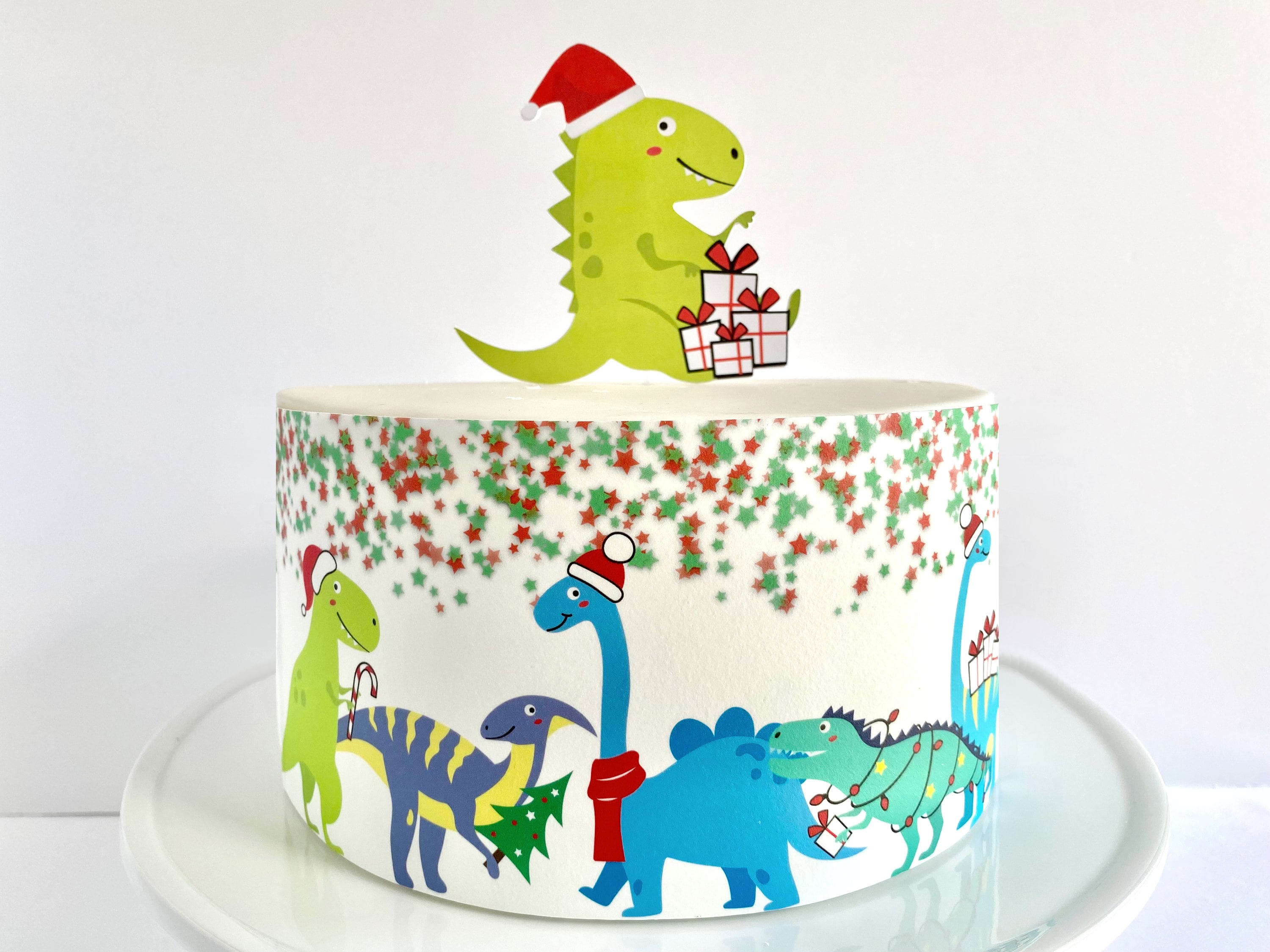 Christmas Dinosaurs Edible Cake Wrap o Dinosaur Cake Topper - Etsy México