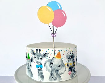 Party Animals Edible Cake Wrap or Balloon Cake Topper