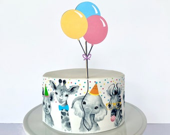Envoltorio comestible para pastel o adorno para pastel con forma de globo de animales de fiesta