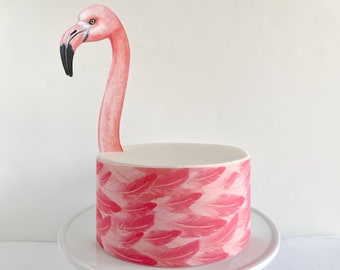 Adorno para tarta de flamenco rosa y envoltura de plumas comestibles