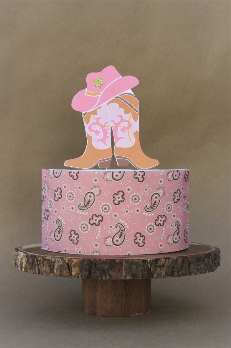 Pink Paisley Bandanna Edible Cake Wrap or Cowgirl Boots Cardstock Cake Topper image 2