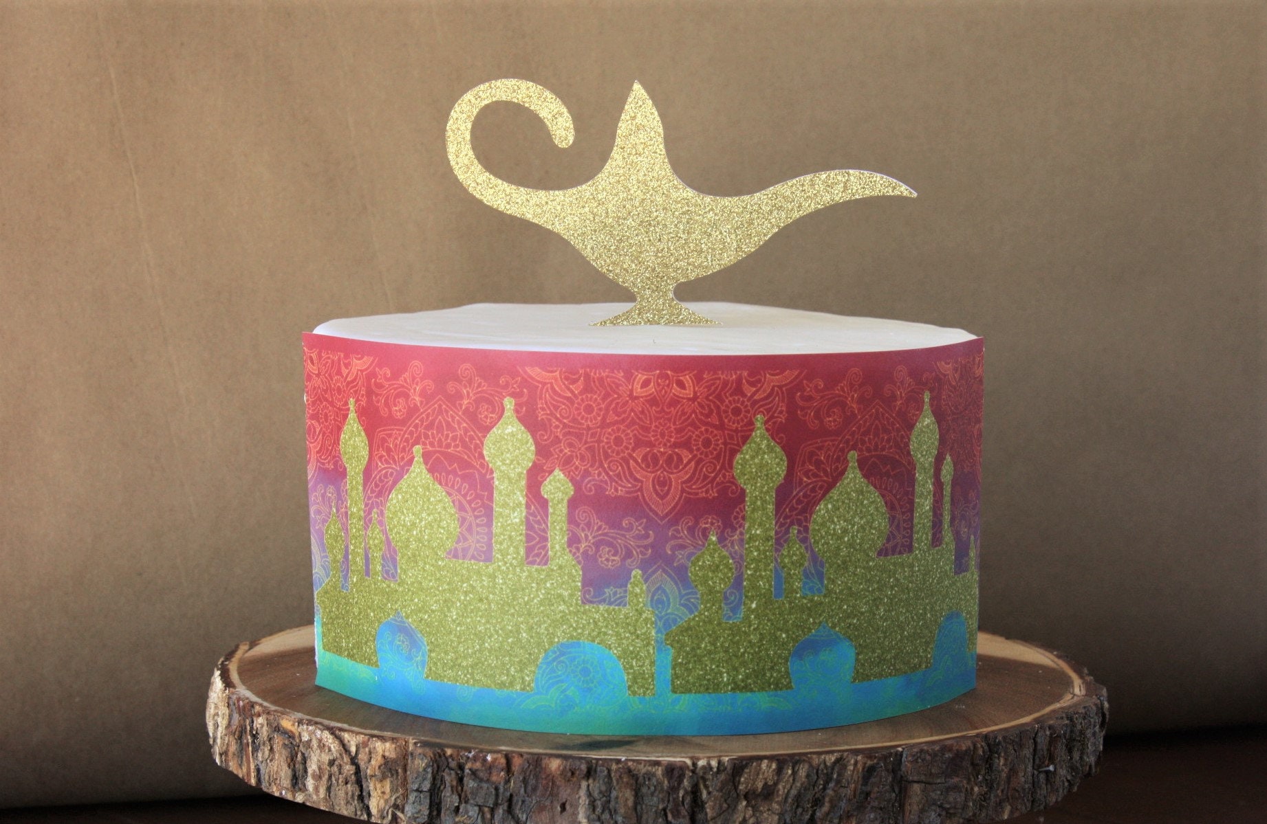 Aladdin A Whole New World Magic Lamp Genie Arabian Wedding Anniversary Cake Topper 