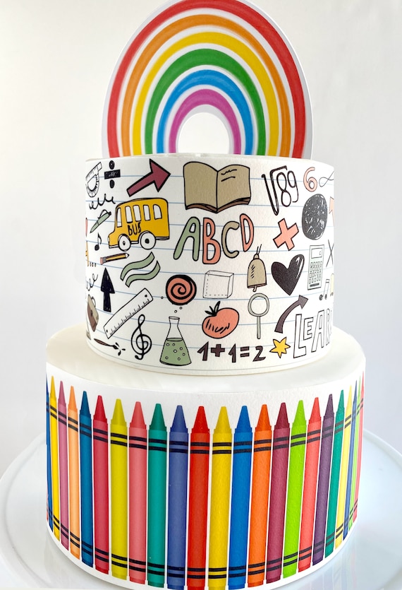12 Thank you Teacher Precut Edible Cake Topper Rainbow Best
