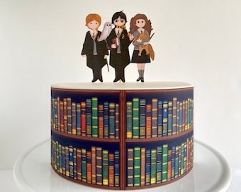 Libros de la biblioteca: envoltorio comestible para tartas o adorno para tarta de los Amigos Magos