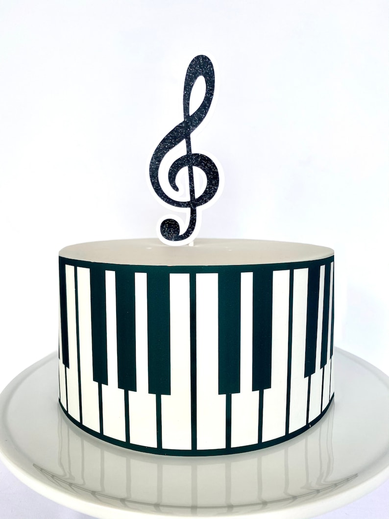 Piano Edible Cake Wrap // Musician Cake Decorations or Treble Clef Cake Topper image 2