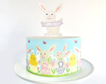 Happy Easter Edible Cake Wrap or Easter Bunny Cake Topper