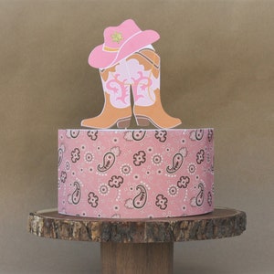 Pink Paisley Bandanna Edible Cake Wrap or Cowgirl Boots Cardstock Cake Topper image 1