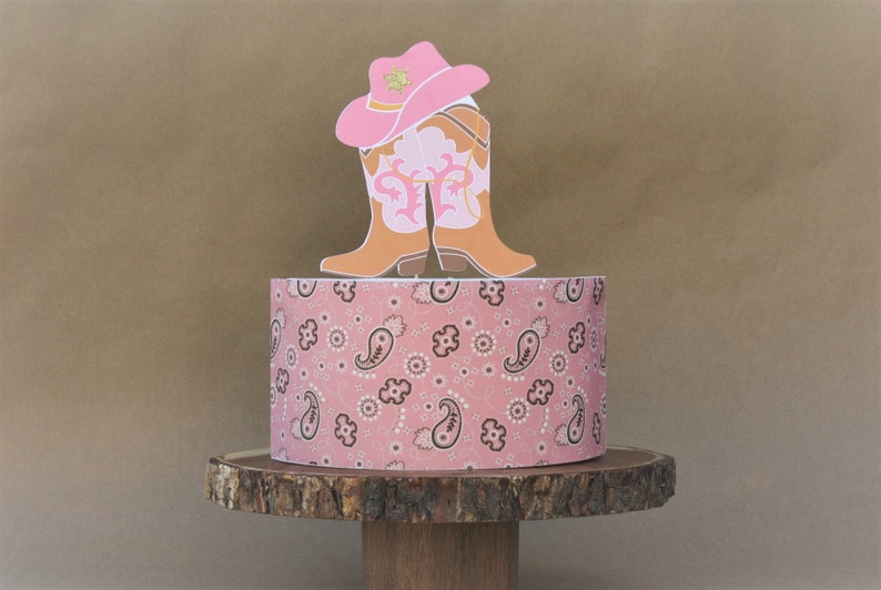 Pink Paisley Bandanna Edible Cake Wrap or Cowgirl Boots Cardstock Cake Topper image 1
