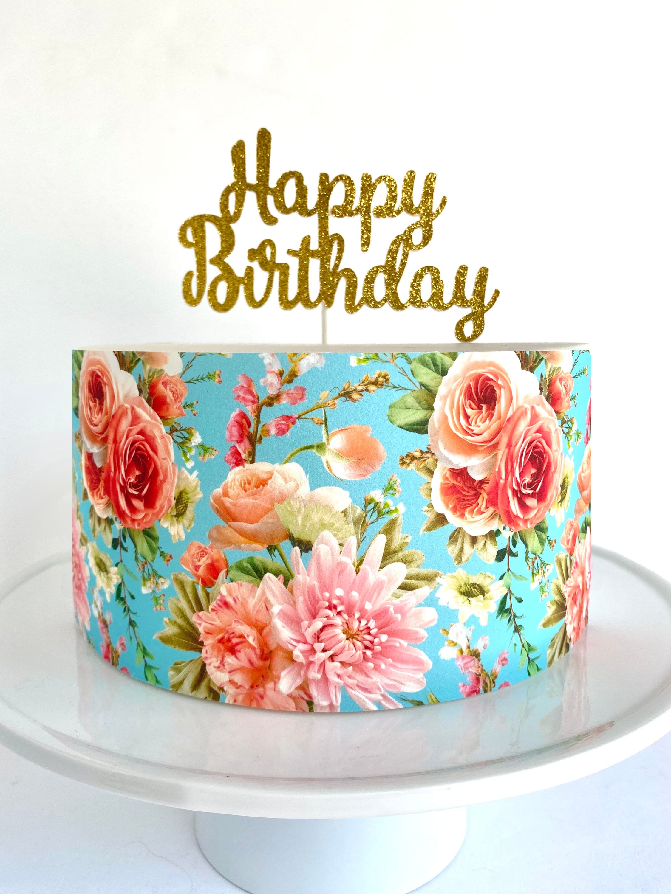Happy birthday on sale cake and flowers