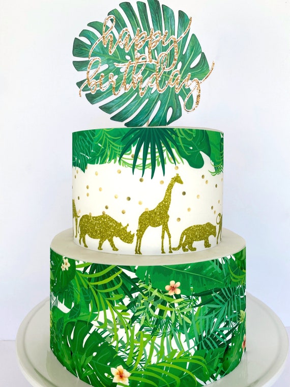 Emballage de gâteau comestible tropical d'animaux de paillettes d