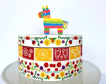 Cinco de Mayo Floral Papel Picado Edible Cake Wrap or Donkey Piñata Cake Topper