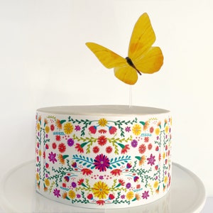 Magical Fiesta Flowers Edible Cake Wrap or Yellow Butterfly Cake Topper